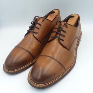 Vince Camuto Loxley Cap Toe Oxfords Mens 9M Cognac Leather Derby Dress Shoes EUC